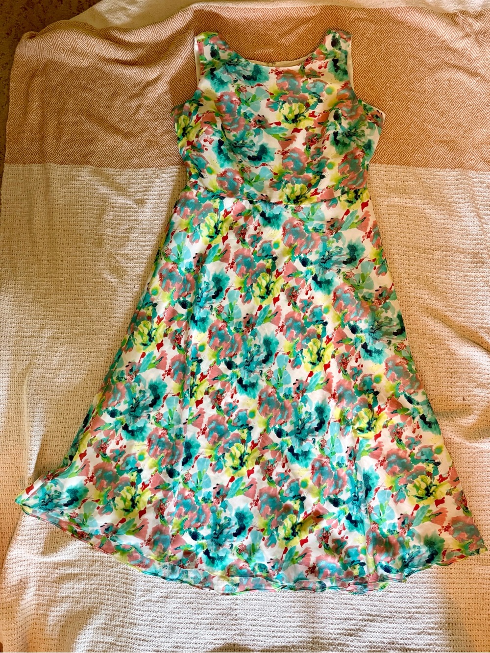 Floral Watercolor A-Line Sundress in Teal & Coral - Picture 8 of 11